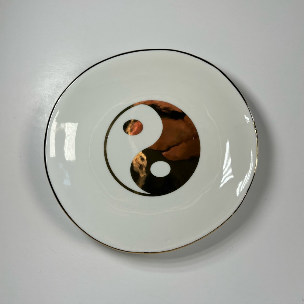 Forever 21 Gold and Cream / White Yin Yang Small Jewelry Plate - College Decor